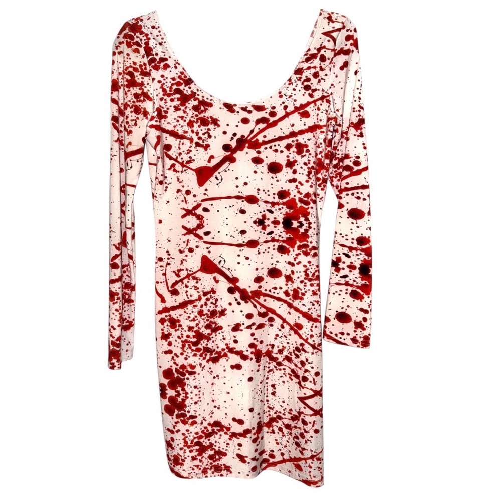 Sexy Mini Dress with Blood Spattered All Over Pattern and Scoop Neckline